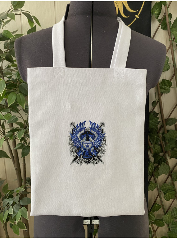 Shopper embroidered with the Grey Warden crest from Dragon Age..